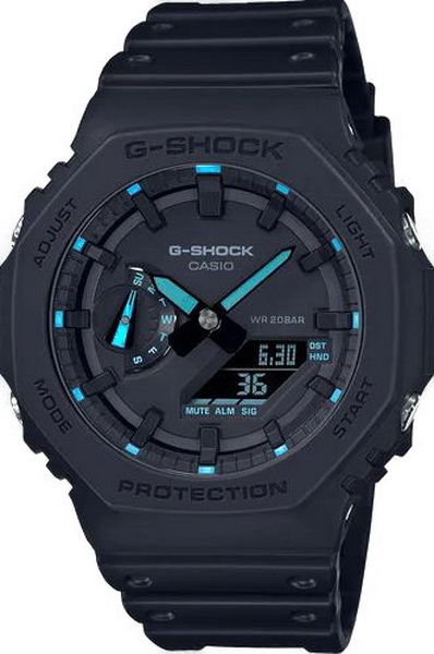 Casio G-Shock GA2100-1A2 Analog Digital Blue Accent Dial Black Watch