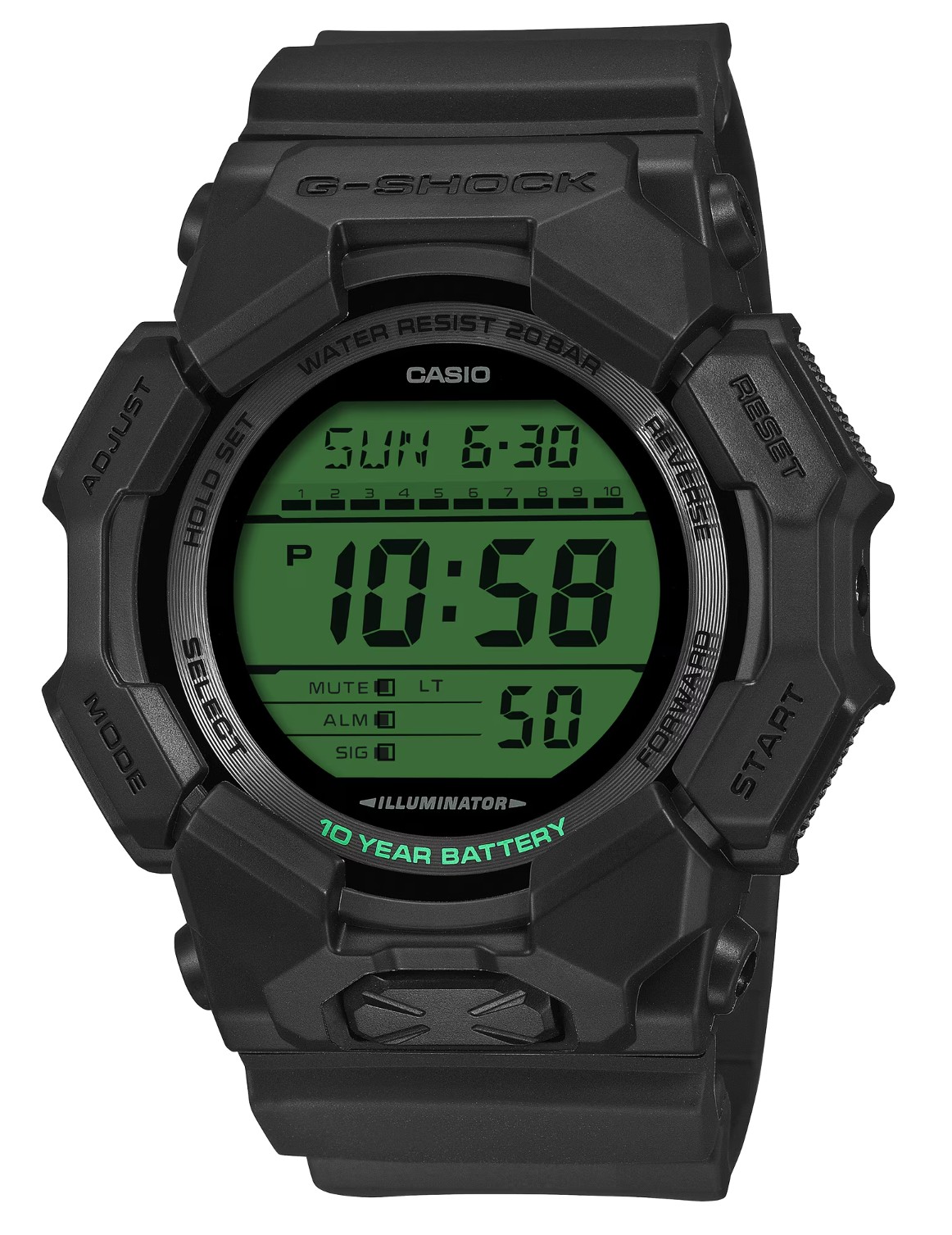 Casio G-Shock GD010BEG-1 10 Year Battery Black and Electro Green Watch