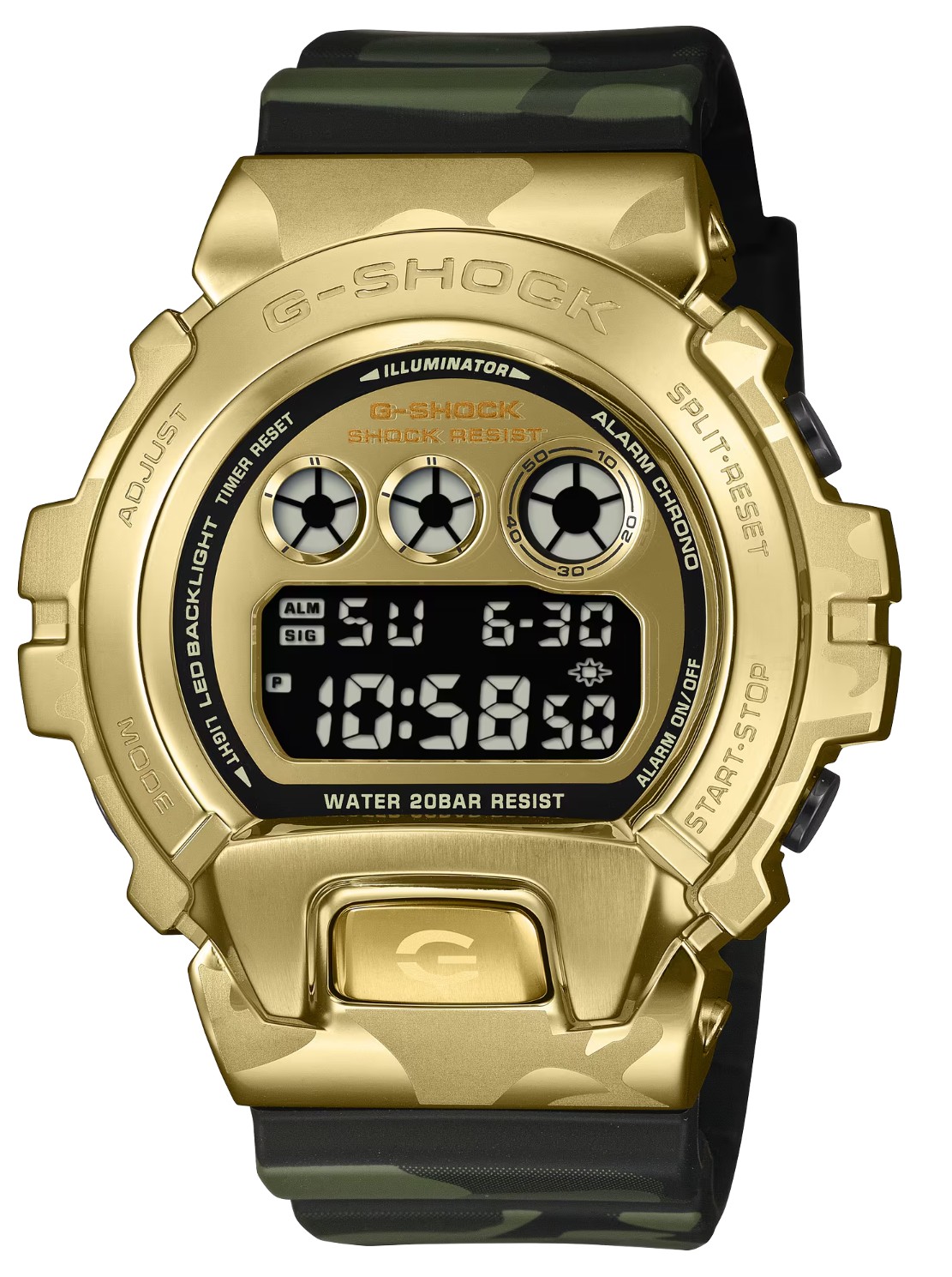 Casio G-Shock GM6900CMG-3 Camouflage Gold Metal Case Green Camouflage Band Watch