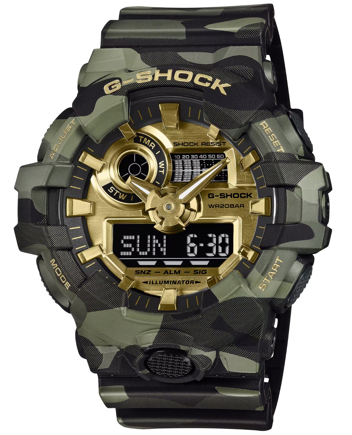 Casio G-Shock GA700CMG-3A Camo Gold Edition Gold Dial Camouflage Green Watch