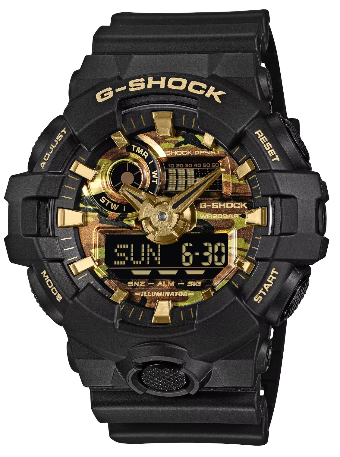 Casio G-Shock GA700CF-1A Camo Gold Edition Gold Camouflage Dial Black Watch