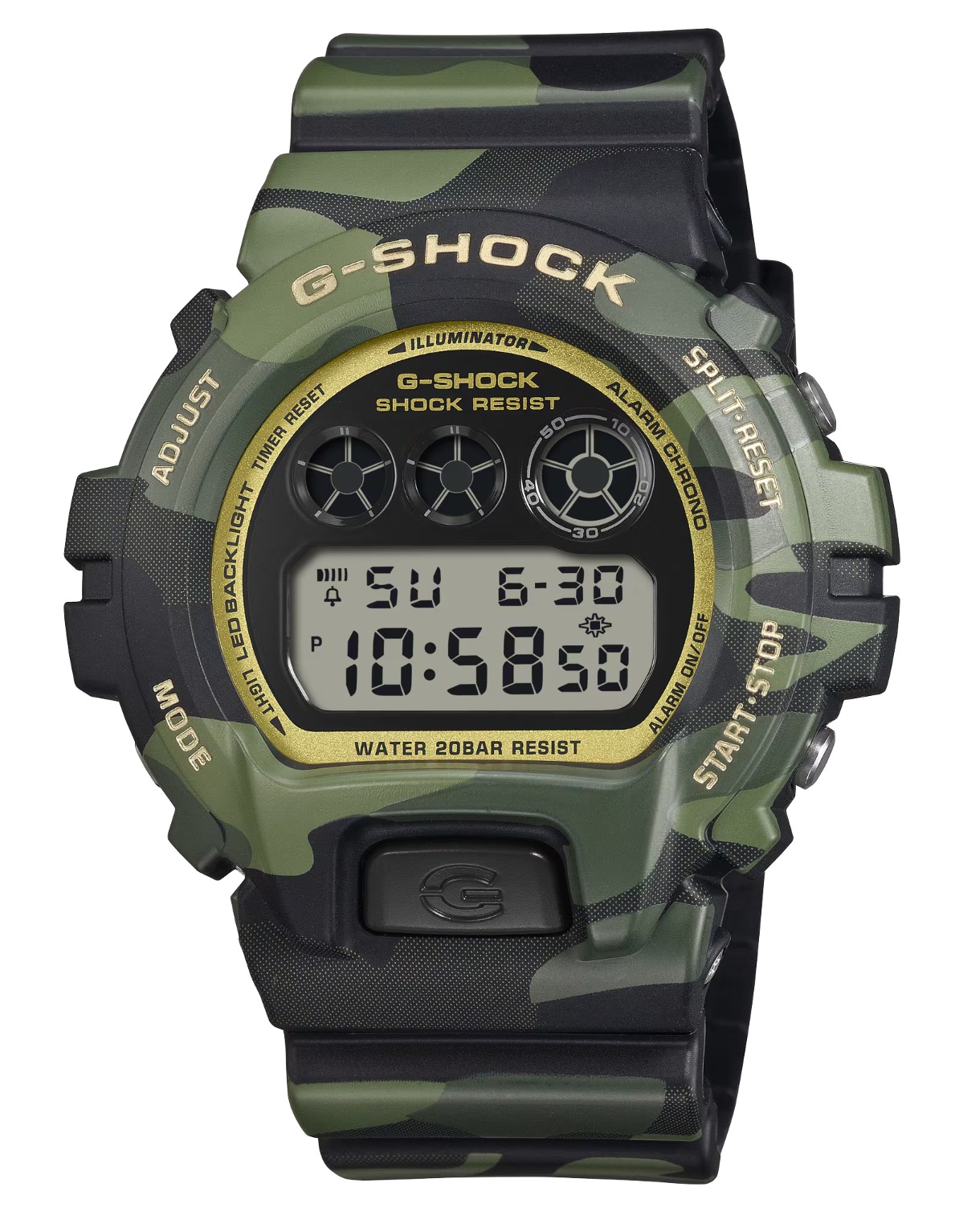 Casio G-Shock DW6900CMG-3 Camouflage Green and Gold Digital Watch