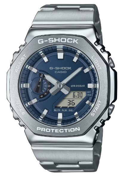 Casio G-Shock GM2110D-2B G-STEEL Stainless Steel Bezel and Band Blue Dail Watch